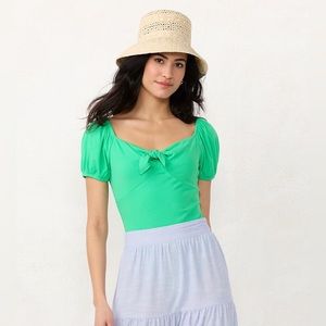 Women’s XL  LC Lauren Conrad Puff Sleeve Knot Bodysuit!